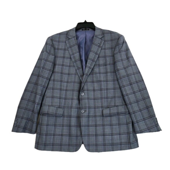 Enzo Tovare Blazer Sport Coat Mens 46R Blue Gray Plaid Wool Two Button Vented - Picture 2 of 16
